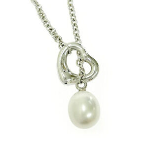 TIFFANYCo Tiffany Silver Pearl Open Heart Lariat Necklace